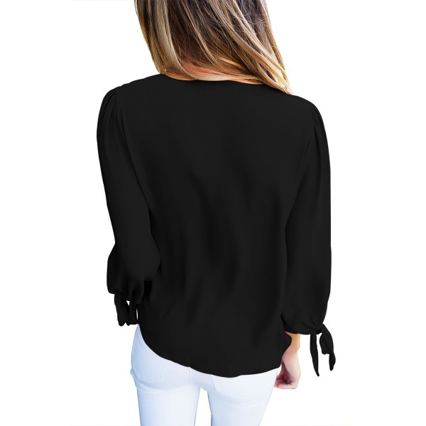 Black Bow-tie Sleeved Blouse with Necktie