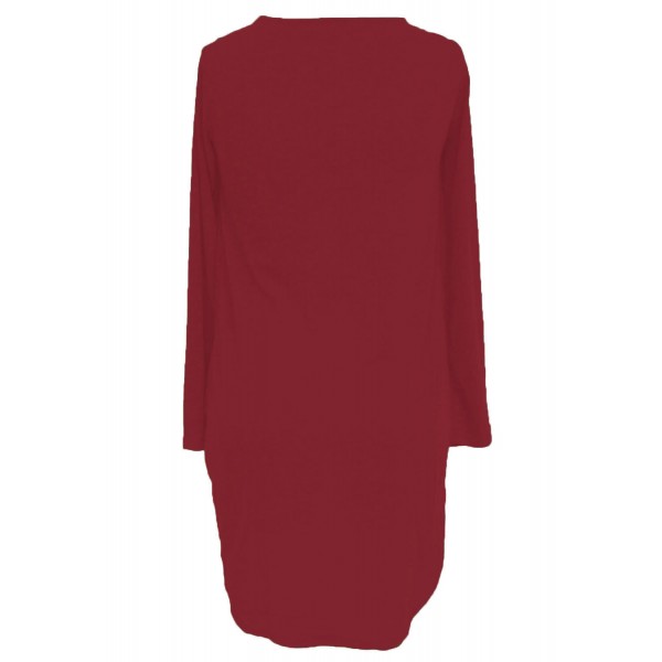 Wine Lace Up Long Sleeve Ruched Pullover Shirt