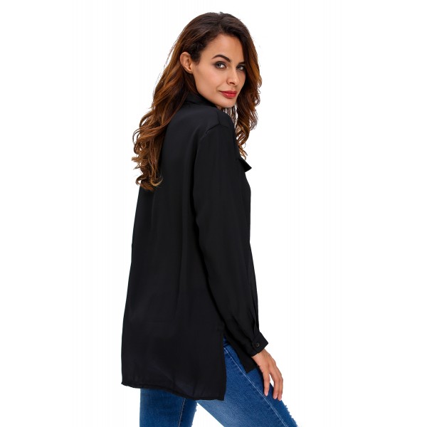 Black Long Sleeve Lace-up Top