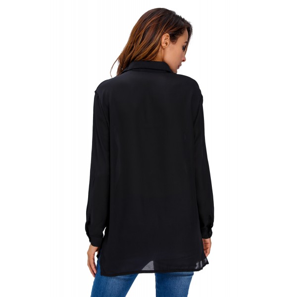 Black Long Sleeve Lace-up Top