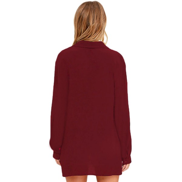 Burgundy Long Sleeve Lace-up Top