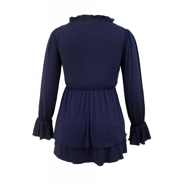 Navy Drawstring V Neck Elastic Long Sleeve Top