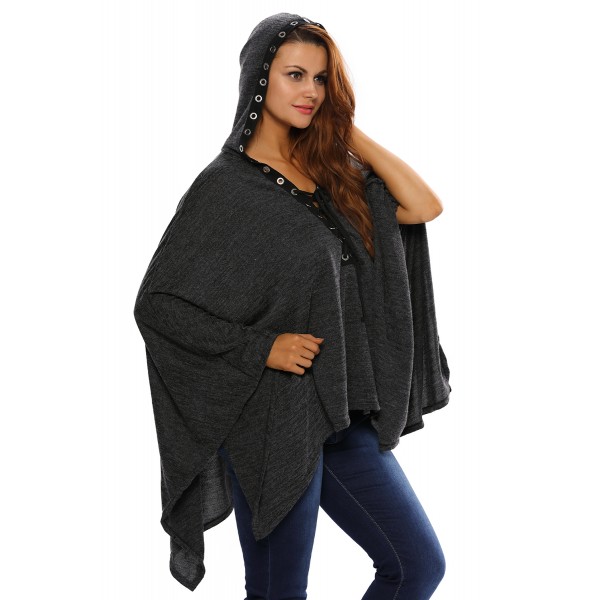 Grommet Lace-up Poncho in Black