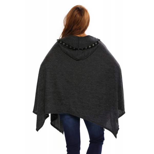 Grommet Lace-up Poncho in Black