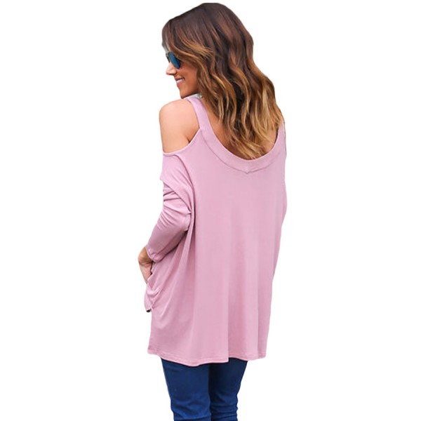 Pink Long Sleeve Relaxed Fit Cold Shoulder Top