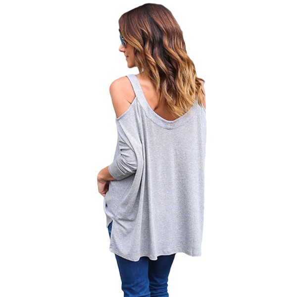 Grey Long Sleeve Relaxed Fit Cold Shoulder Top