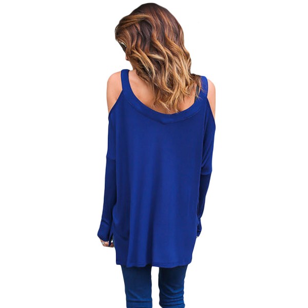 Blue Long Sleeve Relaxed Fit Cold Shoulder Top