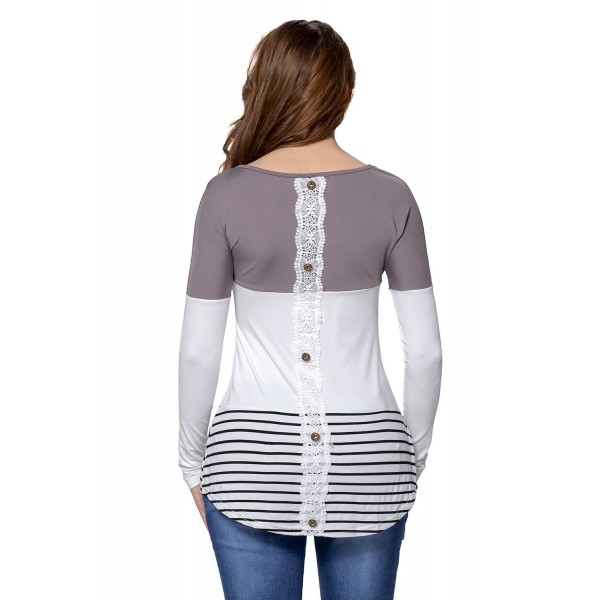 Taupe White Color Block Striped Long Sleeve Blouse Top