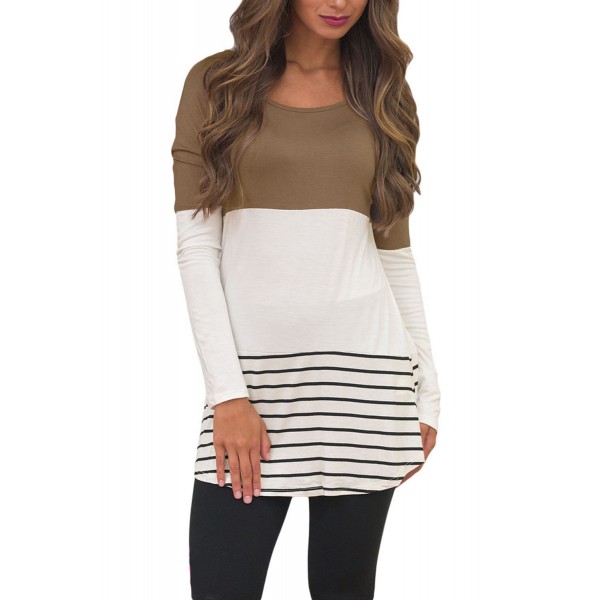 Coffee Color Block Lace Patchwork Long Sleeve Blouse Top