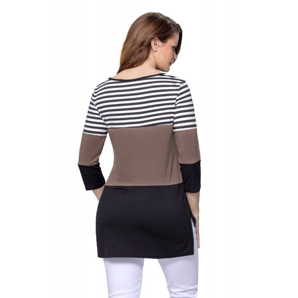 Black Coffee Color Block Striped Long Sleeve Blouse Top