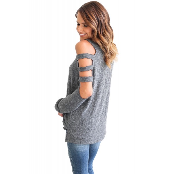 Grey Cold Shoulder Hollow Out Long Sleeve Top