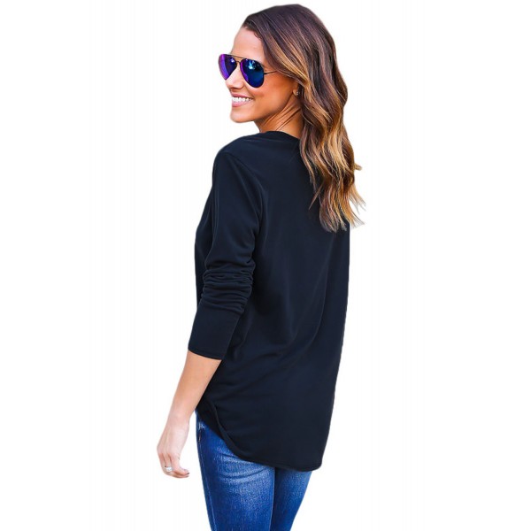 Navy Long Sleeves Drape Top