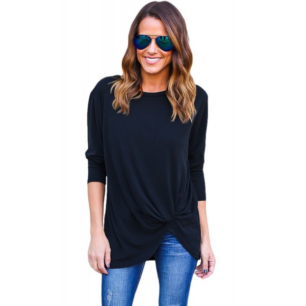 Navy Long Sleeves Drape Top