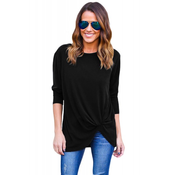 Black Long Sleeves Drape Top