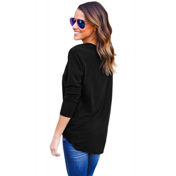 Black Long Sleeves Drape Top