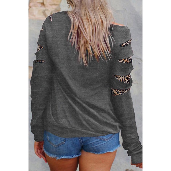 Leopard Insert Gray Sweatshirt