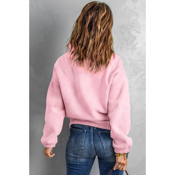 Pink Zipped Collar Sweatshirt