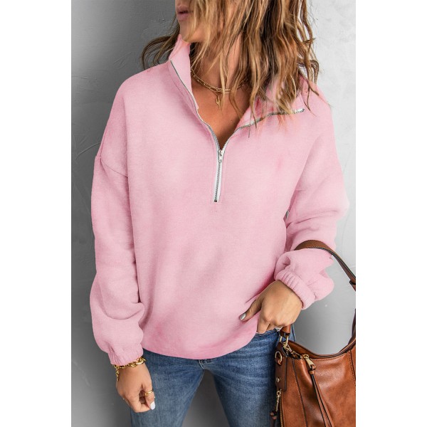 Pink Zipped Collar Sweatshirt