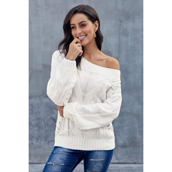 White Chunky Oversized Pullover Sweater