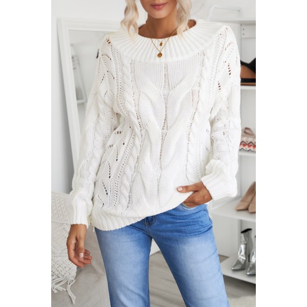 White Chunky Oversized Pullover Sweater