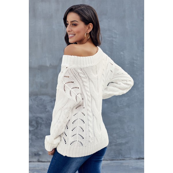 White Chunky Oversized Pullover Sweater