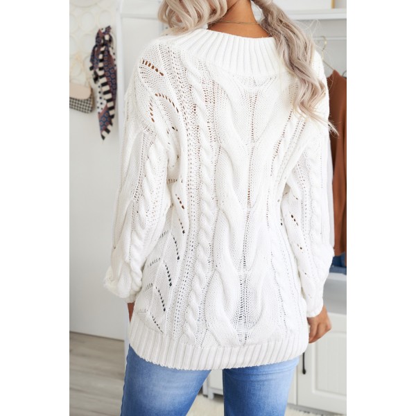 White Chunky Oversized Pullover Sweater