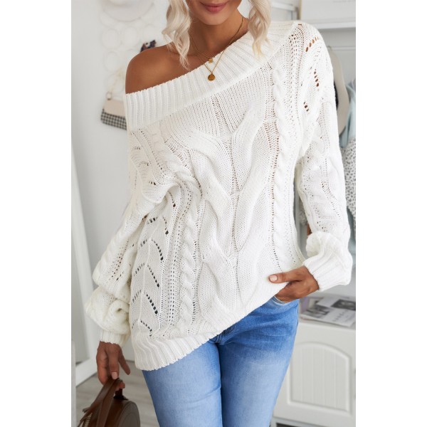 White Chunky Oversized Pullover Sweater