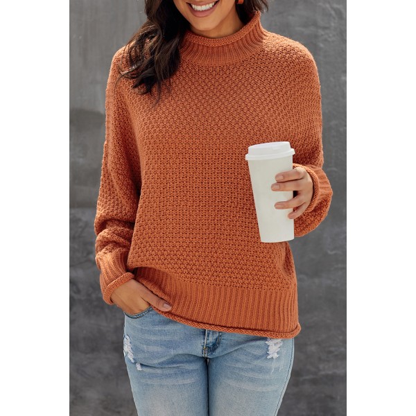 Orange Oversized Chunky Batwing Long Sleeve Turtleneck Sweater