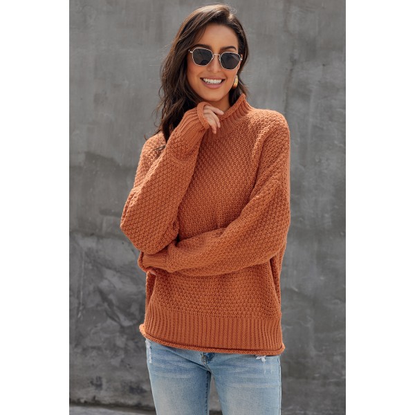 Orange Oversized Chunky Batwing Long Sleeve Turtleneck Sweater