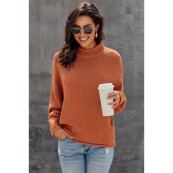 Orange Oversized Chunky Batwing Long Sleeve Turtleneck Sweater