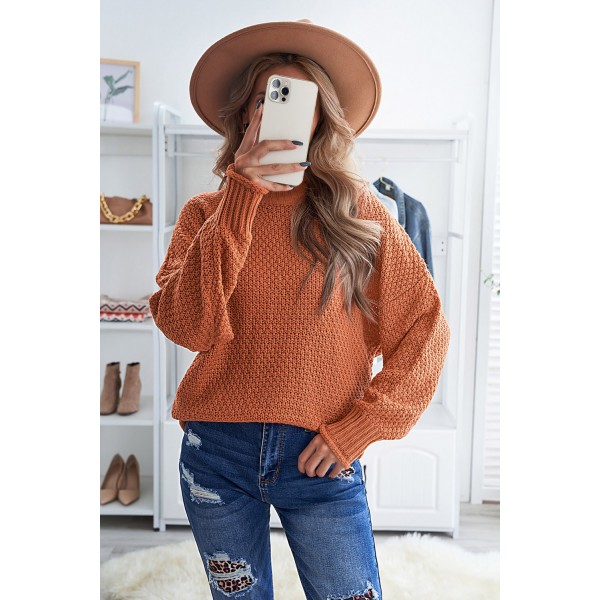 Orange Oversized Chunky Batwing Long Sleeve Turtleneck Sweater