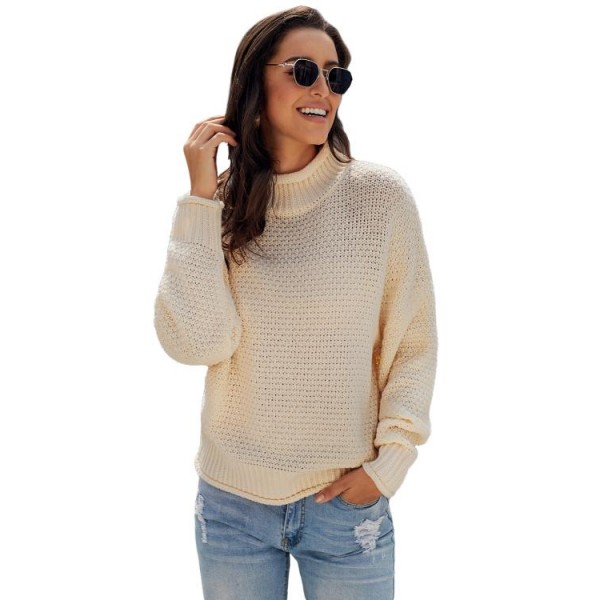 Beige Oversized Chunky Batwing Long Sleeve Turtleneck Sweater