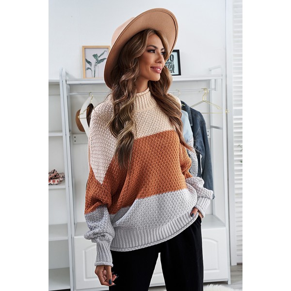 Brown Oversized Chunky Batwing Long Sleeve Turtleneck Sweater