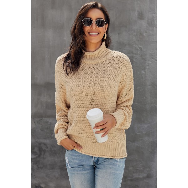 Apricot Oversized Chunky Batwing Long Sleeve Turtleneck Sweater