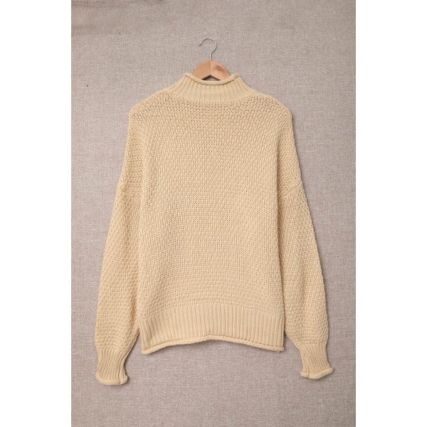 Apricot Oversized Chunky Batwing Long Sleeve Turtleneck Sweater