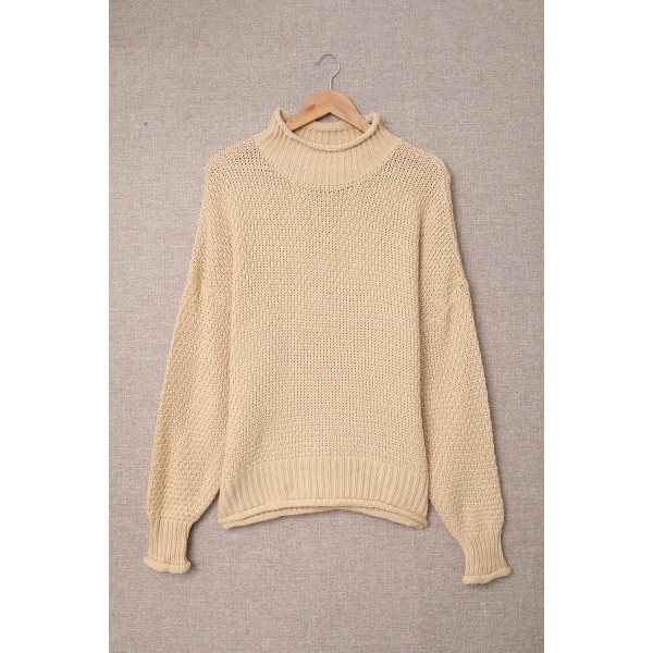 Apricot Oversized Chunky Batwing Long Sleeve Turtleneck Sweater