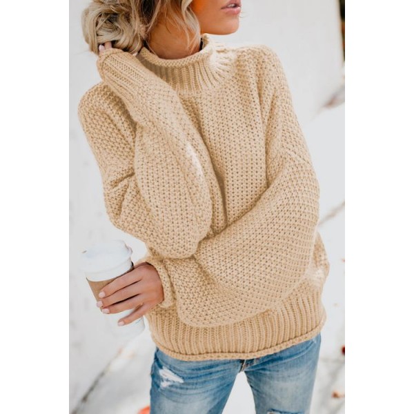 Apricot Oversized Chunky Batwing Long Sleeve Turtleneck Sweater