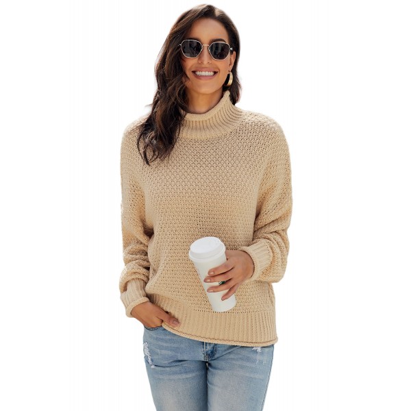Apricot Oversized Chunky Batwing Long Sleeve Turtleneck Sweater