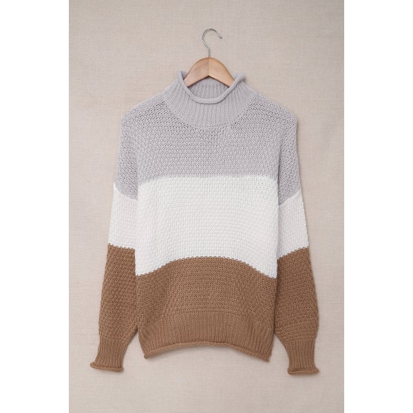 Multicolor Oversized Chunky Batwing Long Sleeve Turtleneck Sweater