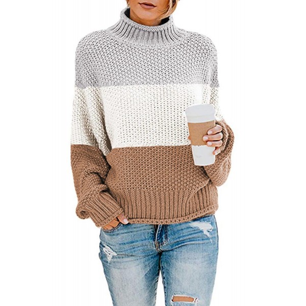 Multicolor Oversized Chunky Batwing Long Sleeve Turtleneck Sweater