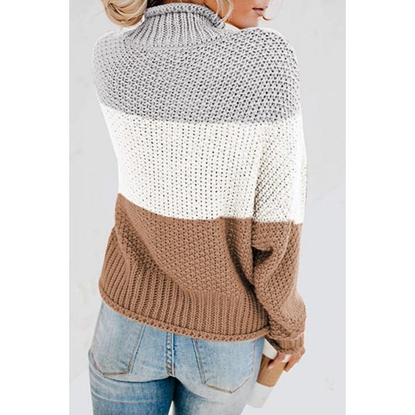 Multicolor Oversized Chunky Batwing Long Sleeve Turtleneck Sweater