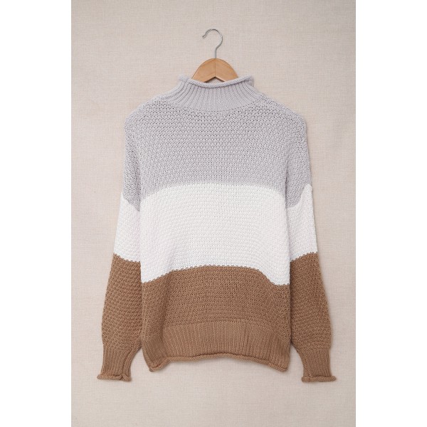 Multicolor Oversized Chunky Batwing Long Sleeve Turtleneck Sweater