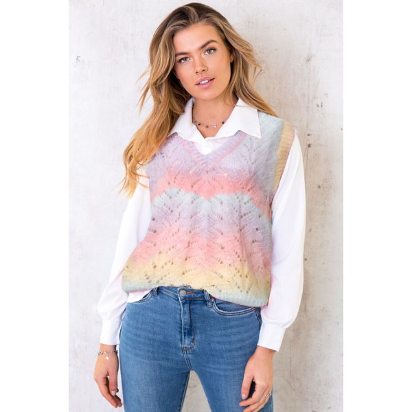 Multicolor V Neck Tie-dye Sweater Vest