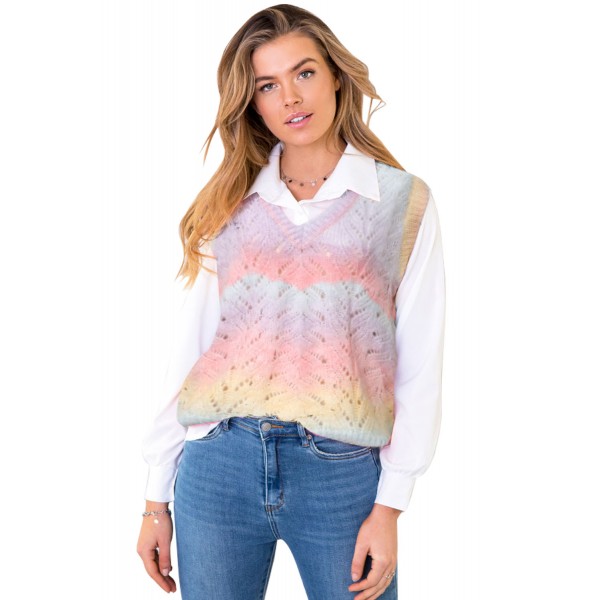 Multicolor V Neck Tie-dye Sweater Vest