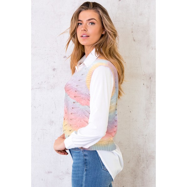 Multicolor V Neck Tie-dye Sweater Vest