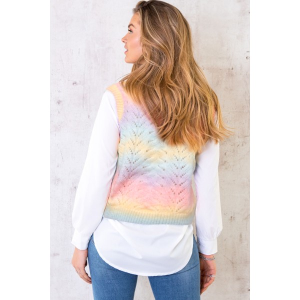 Multicolor V Neck Tie-dye Sweater Vest