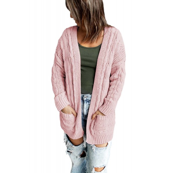 Pink Drop-shoulder Open Front Knitted Sweater