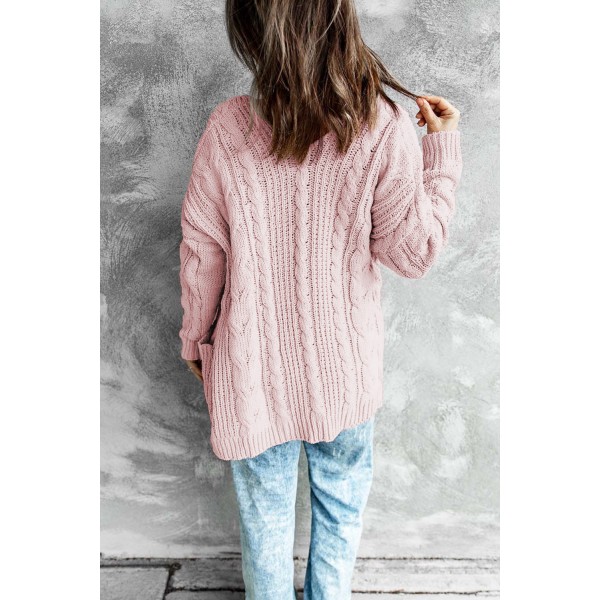 Pink Drop-shoulder Open Front Knitted Sweater