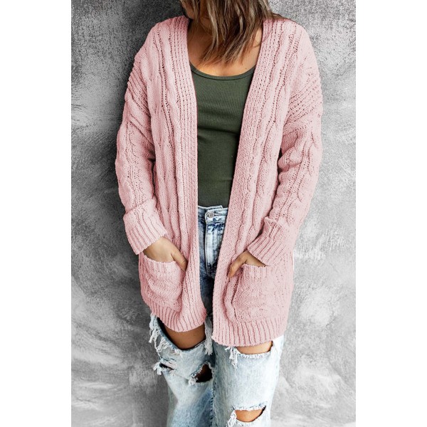 Pink Drop-shoulder Open Front Knitted Sweater
