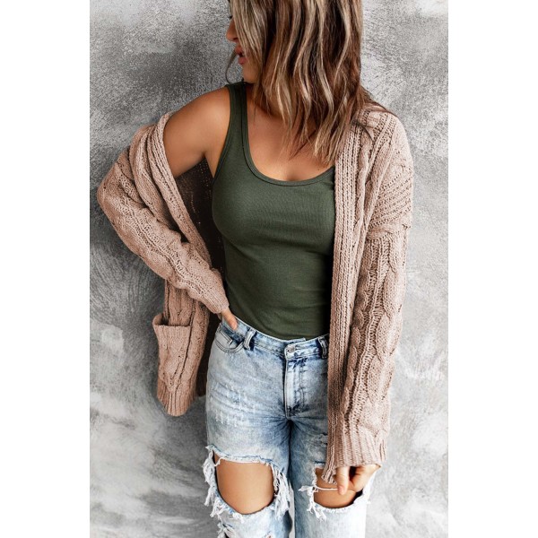 Drop-shoulder Open Front Knitted Sweater